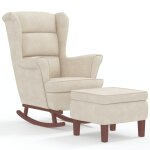 Vidaxl chaise  bascule avec pieds en bois et tabouret crme velours