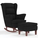 Vidaxl fauteuil à bascule à oreilles en velours noir bois massif Vidaxl fauteuil à bascule à oreilles en velours noir bois massif