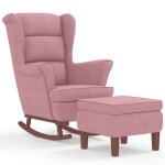 Vidaxl fauteuil à bascule à oreilles en velours rose bois massif Vidaxl fauteuil à bascule à oreilles en velours rose bois massif
