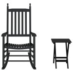 Vidaxl chaise � bascule avec table pliable noir bois massif peuplier