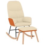Vidaxl chaise � bascule avec tabouret blanc cr�me tissu
