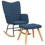 Vidaxl chaise à bascule avec tabouret bleu tissu Vidaxl chaise à bascule avec tabouret bleu tissu