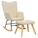 Vidaxl chaise � bascule avec tabouret cr�me tissu