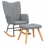 Vidaxl chaise � bascule avec tabouret gris clair tissu