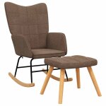 Vidaxl chaise � bascule avec tabouret marron tissu