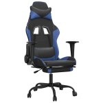 Vidaxl chaise de jeu de massage et repose - pied noir et bleu similicuir