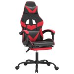 Vidaxl chaise de jeu pivotante et repose - pied noir et rouge similicuir