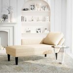 Vidaxl chaise longue avec coussin crème tissu en velours côtelé Vidaxl chaise longue avec coussin crème tissu en velours côtelé