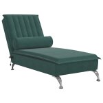 Vidaxl chaise longue de massage avec traversin vert fonc velours