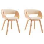 Vidaxl chaises � manger lot de 2 cr�me bois courb� et similicuir