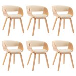 Vidaxl chaises � manger lot de 6 cr�me bois courb� et similicuir