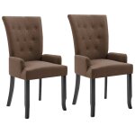 Vidaxl chaises  manger avec accoudoirs lot de 2 marron tissu