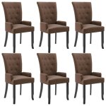 Vidaxl chaises  manger avec accoudoirs lot de 6 marron tissu