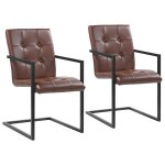 Vidaxl chaises � manger cantilever lot de 2 marron cuir v�ritable