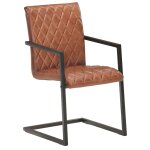 Vidaxl chaises � manger cantilever lot de 4 marron cuir v�ritable