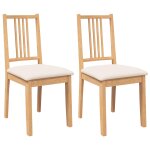 Vidaxl chaises � manger coussins 2 pcs naturel bois massif caoutchouc