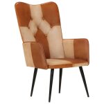 Vidaxl chaise  oreilles marron et crme cuir vritable