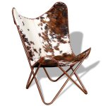 Vidaxl chaise papillon marron et blanc cuir de vache