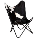 Vidaxl chaise papillon noir et blanc cuir de vache
