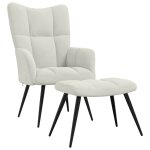 Vidaxl chaise de relaxation avec tabouret blanc cr�me velours