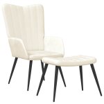 Vidaxl chaise de relaxation avec tabouret blanc cr�me velours