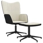 Vidaxl chaise de relaxation avec tabouret blanc cr�me velours et pvc