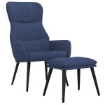 Vidaxl chaise de relaxation avec tabouret bleu tissu