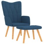 Vidaxl chaise de relaxation avec tabouret bleu tissu