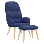 Vidaxl chaise de relaxation avec tabouret bleu tissu