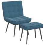 Vidaxl chaise de relaxation avec tabouret bleu velours