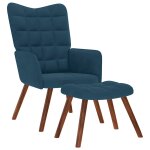 Vidaxl chaise de relaxation avec tabouret bleu velours