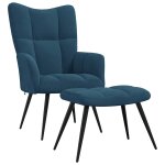 Vidaxl chaise de relaxation avec tabouret bleu velours