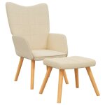 Vidaxl chaise de relaxation avec tabouret cr�me tissu