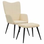 Vidaxl chaise de relaxation avec tabouret cr�me tissu