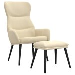 Vidaxl chaise de relaxation avec tabouret cr�me tissu