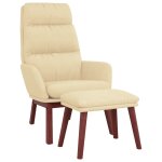 Vidaxl chaise de relaxation avec tabouret cr�me tissu