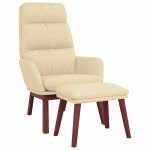 Vidaxl chaise de relaxation avec tabouret cr�me tissu