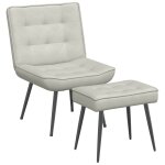 Vidaxl chaise de relaxation avec tabouret cr�me velours
