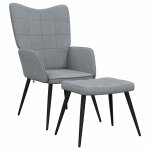 Vidaxl chaise de relaxation avec tabouret gris clair tissu