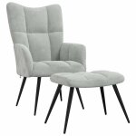 Vidaxl chaise de relaxation avec tabouret gris clair velours