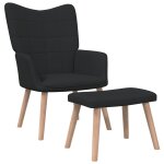 Vidaxl chaise de relaxation avec tabouret noir tissu