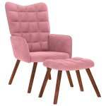 Vidaxl chaise de relaxation avec tabouret rose velours