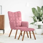 Vidaxl chaise de relaxation avec tabouret rose velours