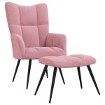 Vidaxl chaise de relaxation avec tabouret rose velours