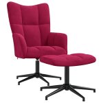 Vidaxl chaise de relaxation avec tabouret rouge bordeaux velours