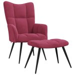 Vidaxl chaise de relaxation avec tabouret rouge bordeaux velours