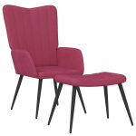 Vidaxl chaise de relaxation avec tabouret rouge bordeaux velours