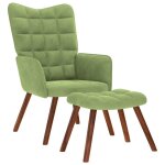 Vidaxl chaise de relaxation avec tabouret vert clair velours