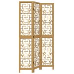 Vidaxl cloison de sparation 3 panneaux marron bois paulownia massif