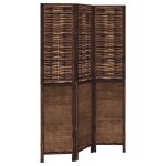 Vidaxl cloison de s�paration 3 panneaux marron fonc� paulownia massif